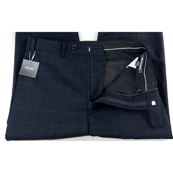 New INDOCHINO Mens Dress Pants Trousers 29x35.5 Black Blue Wool Windowpane 159$ - Picture 1 of 9